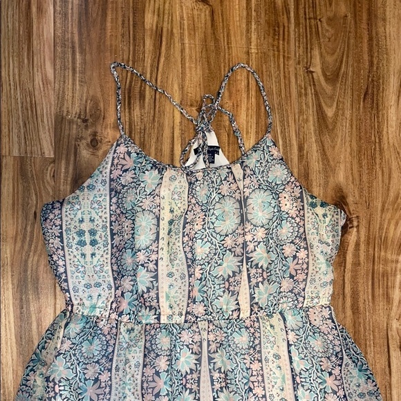 American Eagle women’s dress large maxi tie back Floral blue cream boho beach - Picture 2 of 10